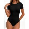 imagePRETTYGARDEN Body Suits for Womens Summer Tops 2026 Casual Short Sleeve Ribbed Fitted Basic Tee Shirts Spring Fashion ClothesBlack