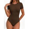 imagePRETTYGARDEN Body Suits for Womens Summer Tops 2026 Casual Short Sleeve Ribbed Fitted Basic Tee Shirts Spring Fashion ClothesBrown