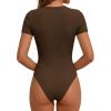 imagePRETTYGARDEN Body Suits for Womens Summer Tops 2026 Casual Short Sleeve Ribbed Fitted Basic Tee Shirts Spring Fashion ClothesBrown