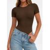 imagePRETTYGARDEN Body Suits for Womens Summer Tops 2026 Casual Short Sleeve Ribbed Fitted Basic Tee Shirts Spring Fashion ClothesBrown