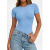 imagePRETTYGARDEN Body Suits for Womens Summer Tops 2026 Casual Short Sleeve Ribbed Fitted Basic Tee Shirts Spring Fashion ClothesLight Blue