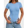 imagePRETTYGARDEN Body Suits for Womens Summer Tops 2026 Casual Short Sleeve Ribbed Fitted Basic Tee Shirts Spring Fashion ClothesLight Blue