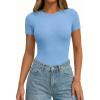 imagePRETTYGARDEN Body Suits for Womens Summer Tops 2026 Casual Short Sleeve Ribbed Fitted Basic Tee Shirts Spring Fashion ClothesLight Blue