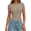 imagePRETTYGARDEN Body Suits for Womens Summer Tops 2026 Casual Short Sleeve Ribbed Fitted Basic Tee Shirts Spring Fashion ClothesLight Khaki