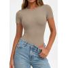 imagePRETTYGARDEN Body Suits for Womens Summer Tops 2026 Casual Short Sleeve Ribbed Fitted Basic Tee Shirts Spring Fashion ClothesLight Khaki
