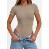 imagePRETTYGARDEN Body Suits for Womens Summer Tops 2026 Casual Short Sleeve Ribbed Fitted Basic Tee Shirts Spring Fashion ClothesLight Khaki