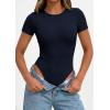 imagePRETTYGARDEN Body Suits for Womens Summer Tops 2026 Casual Short Sleeve Ribbed Fitted Basic Tee Shirts Spring Fashion ClothesNavy Blue