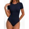 imagePRETTYGARDEN Body Suits for Womens Summer Tops 2026 Casual Short Sleeve Ribbed Fitted Basic Tee Shirts Spring Fashion ClothesNavy Blue