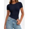 imagePRETTYGARDEN Body Suits for Womens Summer Tops 2026 Casual Short Sleeve Ribbed Fitted Basic Tee Shirts Spring Fashion ClothesNavy Blue
