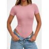imagePRETTYGARDEN Body Suits for Womens Summer Tops 2026 Casual Short Sleeve Ribbed Fitted Basic Tee Shirts Spring Fashion ClothesPink