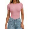 imagePRETTYGARDEN Body Suits for Womens Summer Tops 2026 Casual Short Sleeve Ribbed Fitted Basic Tee Shirts Spring Fashion ClothesPink