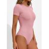 imagePRETTYGARDEN Body Suits for Womens Summer Tops 2026 Casual Short Sleeve Ribbed Fitted Basic Tee Shirts Spring Fashion ClothesPink