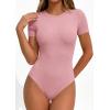 imagePRETTYGARDEN Body Suits for Womens Summer Tops 2026 Casual Short Sleeve Ribbed Fitted Basic Tee Shirts Spring Fashion ClothesPink