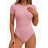 imagePRETTYGARDEN Body Suits for Womens Summer Tops 2026 Casual Short Sleeve Ribbed Fitted Basic Tee Shirts Spring Fashion ClothesPink