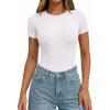 imagePRETTYGARDEN Body Suits for Womens Summer Tops 2026 Casual Short Sleeve Ribbed Fitted Basic Tee Shirts Spring Fashion ClothesWhite