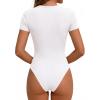 imagePRETTYGARDEN Body Suits for Womens Summer Tops 2026 Casual Short Sleeve Ribbed Fitted Basic Tee Shirts Spring Fashion ClothesWhite