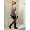 imagePRETTYGARDEN Fall Sweaters for Women 2025 Long Sleeve Crewneck Blouses Dressy Casual Ribbed Striped Knit Pullover Jumper TopsBeige Apricot