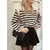 imagePRETTYGARDEN Fall Sweaters for Women 2025 Long Sleeve Crewneck Blouses Dressy Casual Ribbed Striped Knit Pullover Jumper TopsBeige Apricot