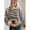 imagePRETTYGARDEN Fall Sweaters for Women 2025 Long Sleeve Crewneck Blouses Dressy Casual Ribbed Striped Knit Pullover Jumper TopsBeige Apricot