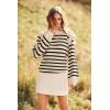 imagePRETTYGARDEN Fall Sweaters for Women 2025 Long Sleeve Crewneck Blouses Dressy Casual Ribbed Striped Knit Pullover Jumper TopsBeige Apricot