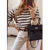 imagePRETTYGARDEN Fall Sweaters for Women 2025 Long Sleeve Crewneck Blouses Dressy Casual Ribbed Striped Knit Pullover Jumper TopsBeige Apricot