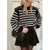 imagePRETTYGARDEN Fall Sweaters for Women 2025 Long Sleeve Crewneck Blouses Dressy Casual Ribbed Striped Knit Pullover Jumper TopsBlack