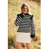 imagePRETTYGARDEN Fall Sweaters for Women 2025 Long Sleeve Crewneck Blouses Dressy Casual Ribbed Striped Knit Pullover Jumper TopsBlack