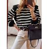 imagePRETTYGARDEN Fall Sweaters for Women 2025 Long Sleeve Crewneck Blouses Dressy Casual Ribbed Striped Knit Pullover Jumper TopsBlack