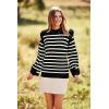 imagePRETTYGARDEN Fall Sweaters for Women 2025 Long Sleeve Crewneck Blouses Dressy Casual Ribbed Striped Knit Pullover Jumper TopsBlack