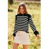 imagePRETTYGARDEN Fall Sweaters for Women 2025 Long Sleeve Crewneck Blouses Dressy Casual Ribbed Striped Knit Pullover Jumper TopsBlack