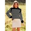 imagePRETTYGARDEN Fall Sweaters for Women 2025 Long Sleeve Crewneck Blouses Dressy Casual Ribbed Striped Knit Pullover Jumper TopsBlack