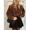 imagePRETTYGARDEN Fall Sweaters for Women 2025 Long Sleeve Crewneck Blouses Dressy Casual Ribbed Striped Knit Pullover Jumper TopsBrown