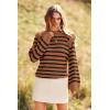 imagePRETTYGARDEN Fall Sweaters for Women 2025 Long Sleeve Crewneck Blouses Dressy Casual Ribbed Striped Knit Pullover Jumper TopsBrown