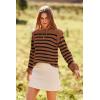 imagePRETTYGARDEN Fall Sweaters for Women 2025 Long Sleeve Crewneck Blouses Dressy Casual Ribbed Striped Knit Pullover Jumper TopsBrown