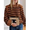 imagePRETTYGARDEN Fall Sweaters for Women 2025 Long Sleeve Crewneck Blouses Dressy Casual Ribbed Striped Knit Pullover Jumper TopsBrown