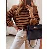 imagePRETTYGARDEN Fall Sweaters for Women 2025 Long Sleeve Crewneck Blouses Dressy Casual Ribbed Striped Knit Pullover Jumper TopsBrown