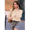 imagePRETTYGARDEN Fall Sweaters for Women 2025 Long Sleeve Crewneck Blouses Dressy Casual Ribbed Striped Knit Pullover Jumper TopsSolid Beige Apricot