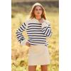imagePRETTYGARDEN Fall Sweaters for Women 2025 Long Sleeve Crewneck Blouses Dressy Casual Ribbed Striped Knit Pullover Jumper TopsStriped Blue