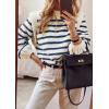 imagePRETTYGARDEN Fall Sweaters for Women 2025 Long Sleeve Crewneck Blouses Dressy Casual Ribbed Striped Knit Pullover Jumper TopsStriped Blue