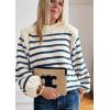 imagePRETTYGARDEN Fall Sweaters for Women 2025 Long Sleeve Crewneck Blouses Dressy Casual Ribbed Striped Knit Pullover Jumper TopsStriped Blue