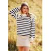 imagePRETTYGARDEN Fall Sweaters for Women 2025 Long Sleeve Crewneck Blouses Dressy Casual Ribbed Striped Knit Pullover Jumper TopsStriped Blue