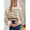 imagePRETTYGARDEN Fall Sweaters for Women 2025 Long Sleeve Crewneck Blouses Dressy Casual Ribbed Striped Knit Pullover Jumper TopsStriped Brown
