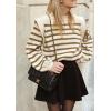 imagePRETTYGARDEN Fall Sweaters for Women 2025 Long Sleeve Crewneck Blouses Dressy Casual Ribbed Striped Knit Pullover Jumper TopsStriped Brown