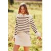 imagePRETTYGARDEN Fall Sweaters for Women 2025 Long Sleeve Crewneck Blouses Dressy Casual Ribbed Striped Knit Pullover Jumper TopsStriped Brown
