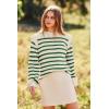 imagePRETTYGARDEN Fall Sweaters for Women 2025 Long Sleeve Crewneck Blouses Dressy Casual Ribbed Striped Knit Pullover Jumper TopsStriped Green