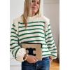 imagePRETTYGARDEN Fall Sweaters for Women 2025 Long Sleeve Crewneck Blouses Dressy Casual Ribbed Striped Knit Pullover Jumper TopsStriped Green