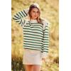 imagePRETTYGARDEN Fall Sweaters for Women 2025 Long Sleeve Crewneck Blouses Dressy Casual Ribbed Striped Knit Pullover Jumper TopsStriped Green
