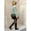 imagePRETTYGARDEN Fall Sweaters for Women 2025 Long Sleeve Crewneck Blouses Dressy Casual Ribbed Striped Knit Pullover Jumper TopsStriped Green
