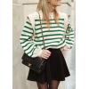 imagePRETTYGARDEN Fall Sweaters for Women 2025 Long Sleeve Crewneck Blouses Dressy Casual Ribbed Striped Knit Pullover Jumper TopsStriped Green