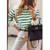imagePRETTYGARDEN Fall Sweaters for Women 2025 Long Sleeve Crewneck Blouses Dressy Casual Ribbed Striped Knit Pullover Jumper TopsStriped Green